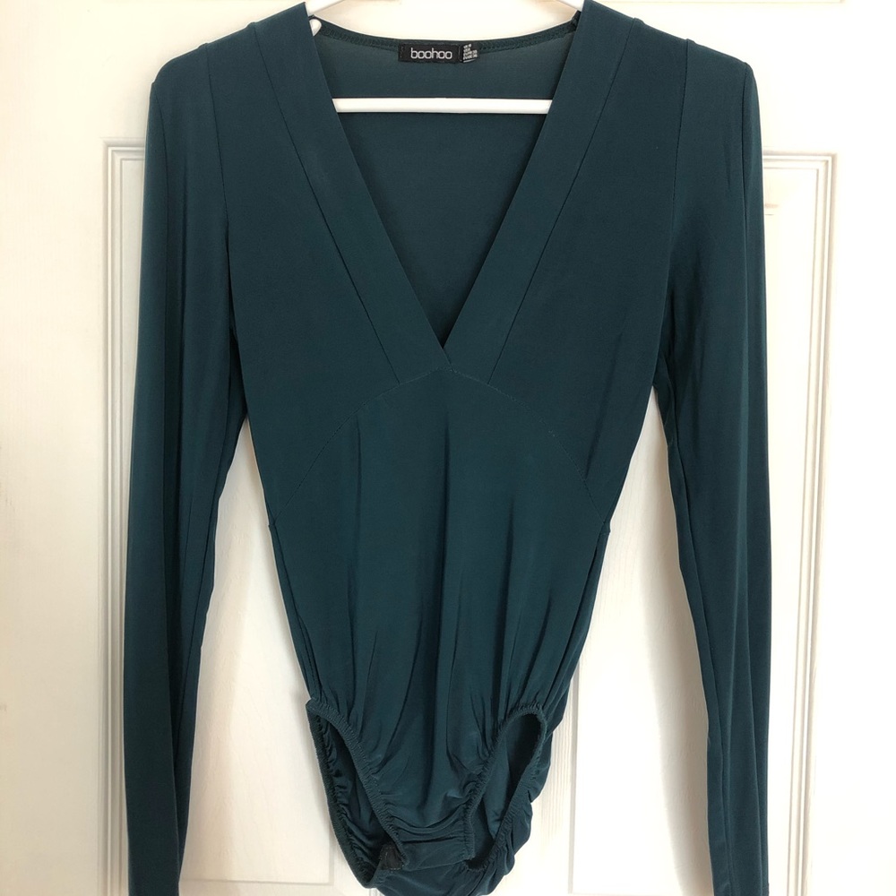 Emerald Green Long Sleeve V-Neck Bodysuit